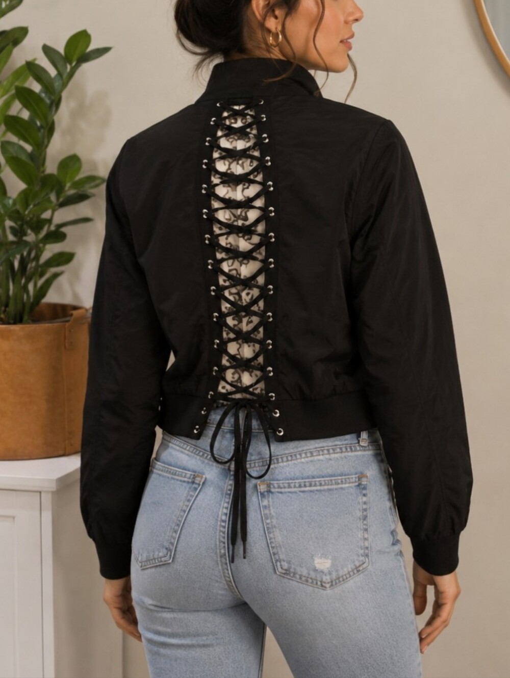 Wow Couture Black Back Eyelet Lace-up Jacket